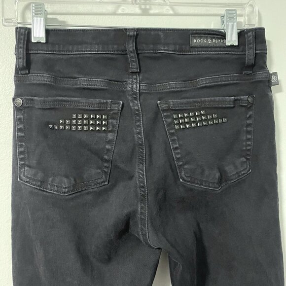 Rock & Republic Jeans Womens 8 Berlin Skinny Leg Stretch Black Denim Studded - Picture 5 of 11